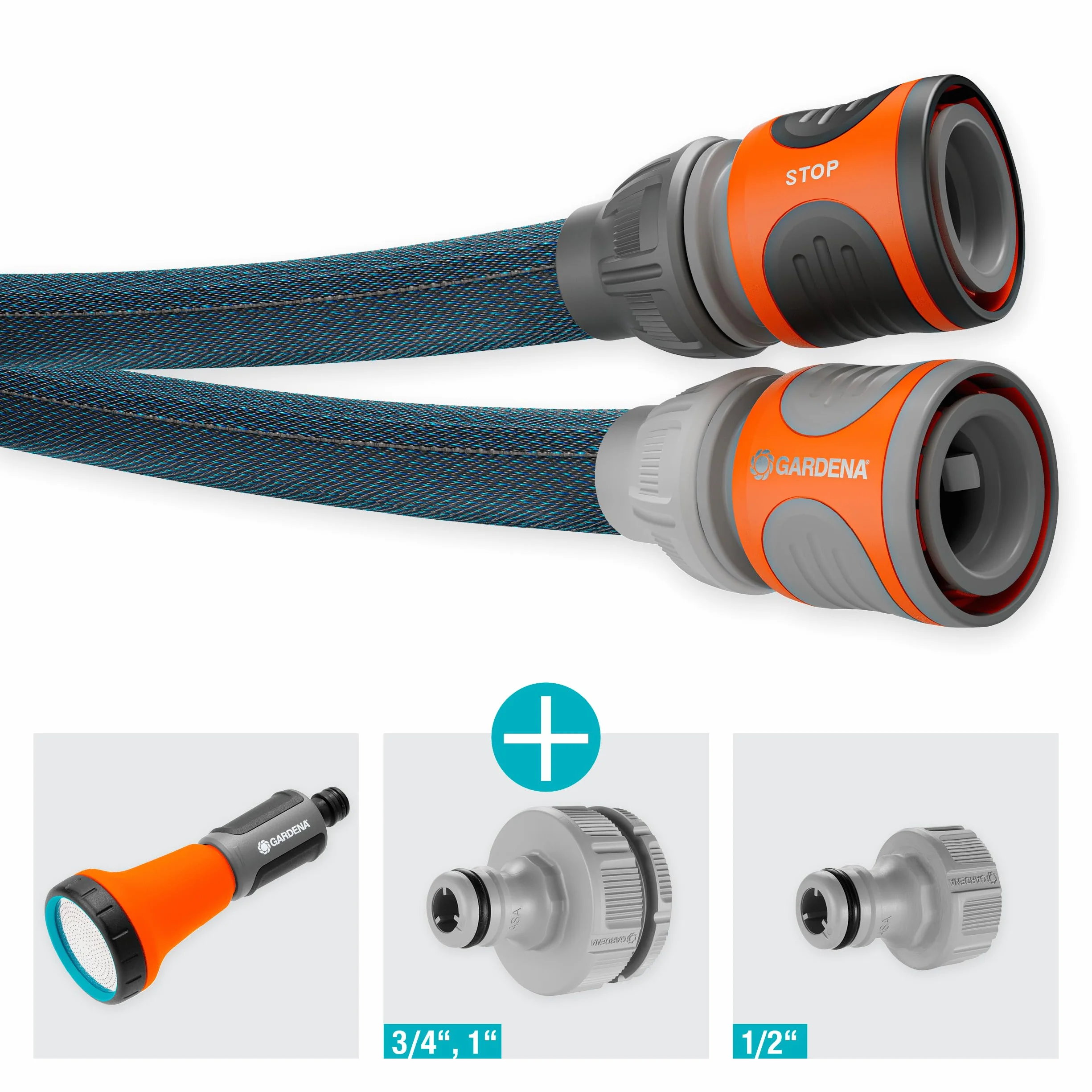 Gardena Liano Xtreme 1/2", kit de 10 m : tuyau d'arrosage extrêmement robuste en tissu textile, pour robinetterie intérieure, avec tuyau intérieur en PVC, léger, résistant aux intempéries (18460-20)