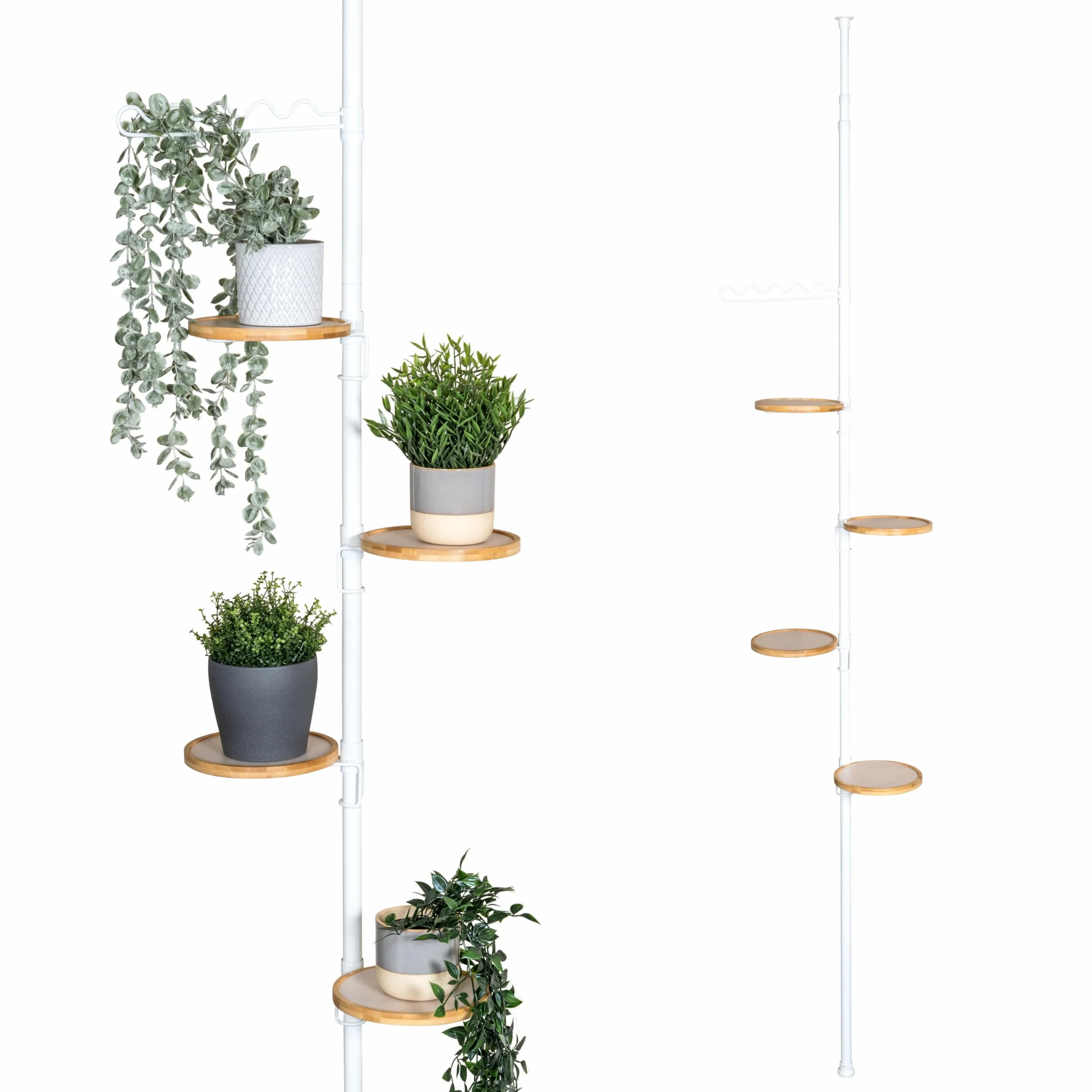 bremermann Étagère à fleurs télescopique avec 4 étagères et aide à l'escalade, adaptée à une utilisation dans le salon ou la cuisine - avec une hauteur d'installation de 140 à 290 cm, blanc