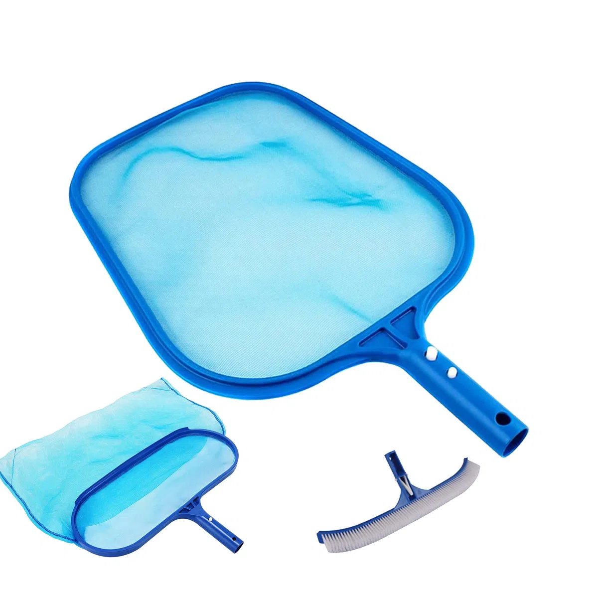 Épuisette de Piscine avec Manche télescopique, Filet à épuisette et râteau pour Le Nettoyage de la Surface des piscines, élimination Rapide des débris et des Feuilles (Brosse Incluse).