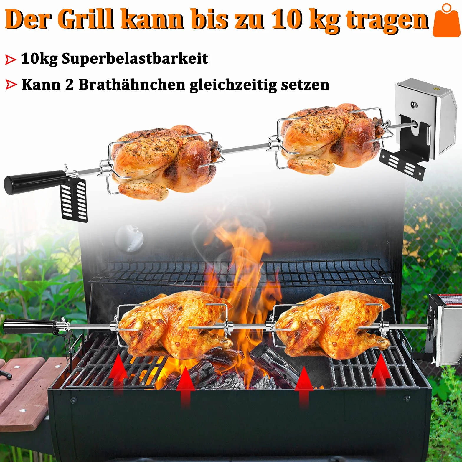 Kit ACXIN de tournebroche en acier inoxydable 107 cm, moteur, aiguilles à viande, rôtissoire électrique, grille de cuisson 2 fourchettes, camping, fête, jardin