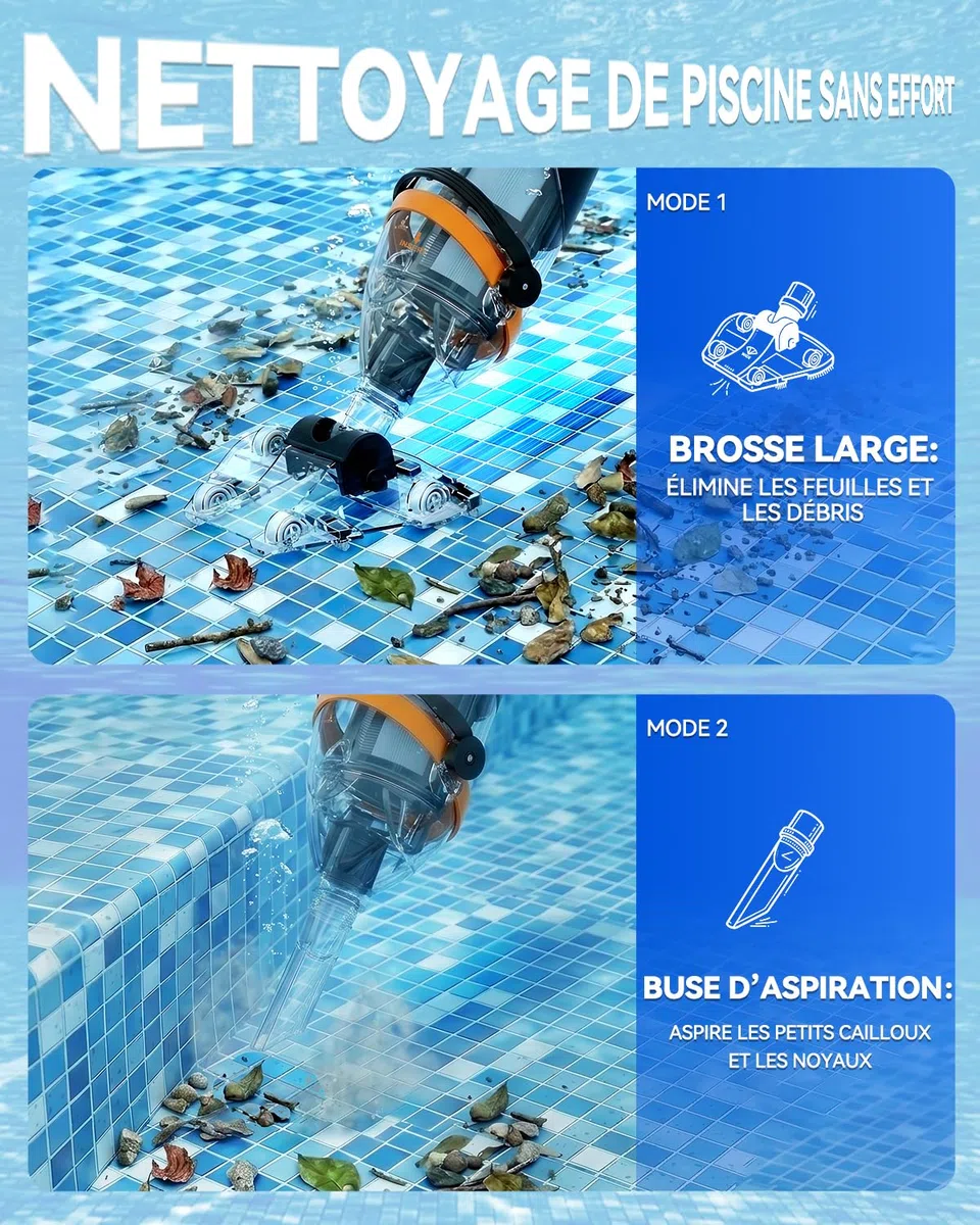 Aspirateur de Piscine sans Fil avec Télécommande sans Fil, Aspirateur Piscine Hors Sol 4200 L/H, 75 Min d'Autonomie, Bac Rigide, Longueur Maximale 235 cm, Adapté aux Piscines et Spas