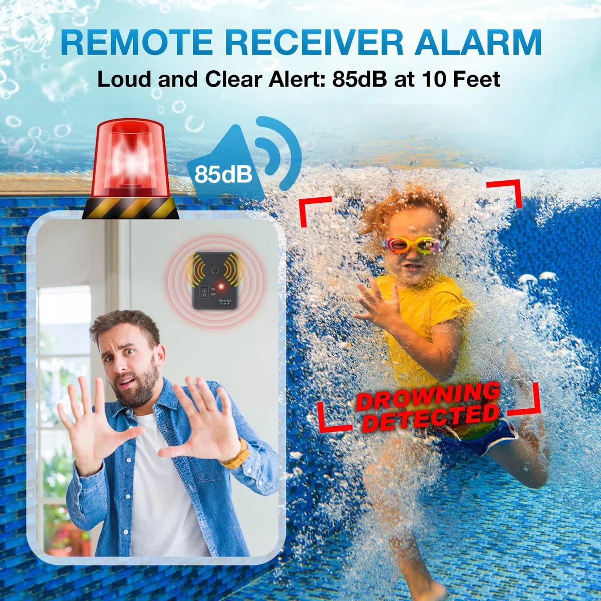 Alarme de piscine pour piscines creusées et hors sol, alarme de sécurité flottante avec alerte forte, sensibilité réglable, protection facile pour enfants et animaux domestiques, système de sécurité
