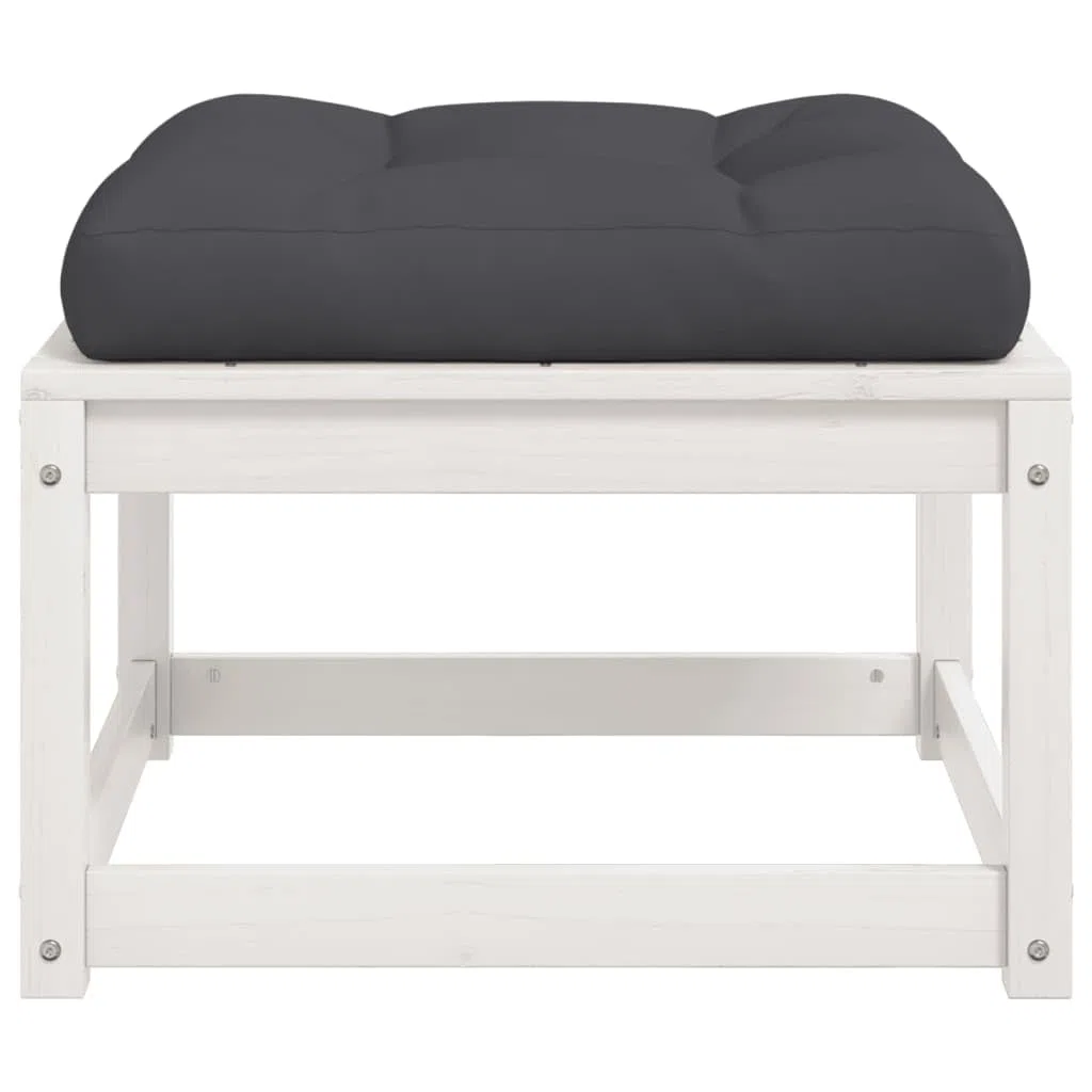 vidaXL Repose-Pied de Jardin avec Coussins, Pouf de Palette, Table Basse de Terrasse, Meuble Modulaire de Salon Balcon, Blanc Bois de Pin Massif