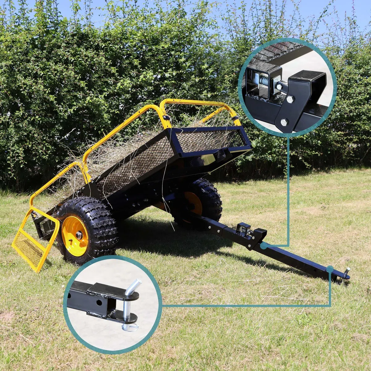 Wiltec Remorque basculante – 2100 x 1200 x 70 mm – capacité 450 kg – en Acier – avec Grille et Parois Amovibles – pour Tondeuse autoportée ATV Jardinage Transport