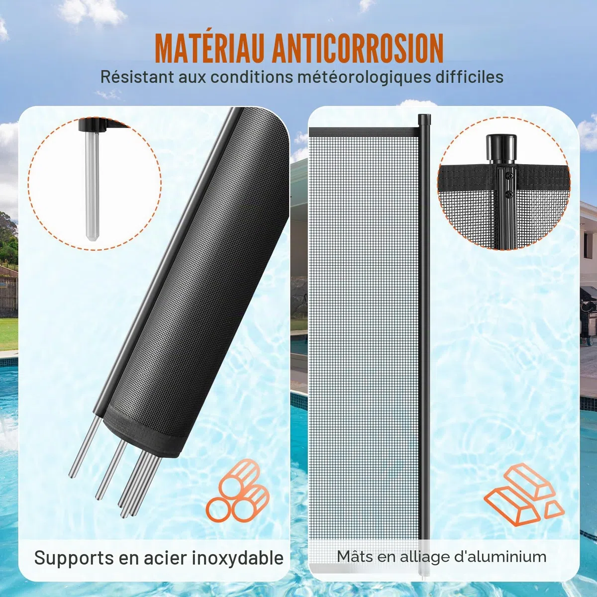 VEVOR Clôture de Piscine, Barrière de Piscine Creusée 1,21x29,26 m Clôture Amovible de Sécurité Pliable Tige en Aluminium Tissu Maille PVC Teslin 340 g/m² pour Protection Enfants Animaux Domestiques