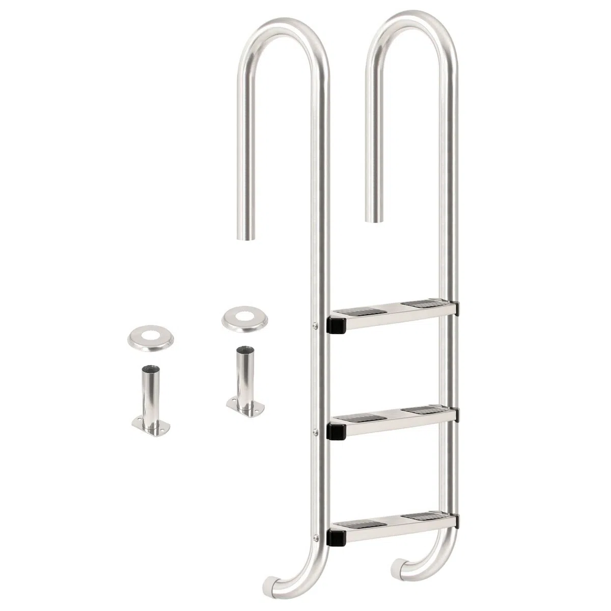 Zelsius Echelle de Piscine à 3 marches en Acier Inoxydable V2A | 50 x 26,5 x 132 cm - Argent | avec Protection antidérapante | Escalier de Piscine