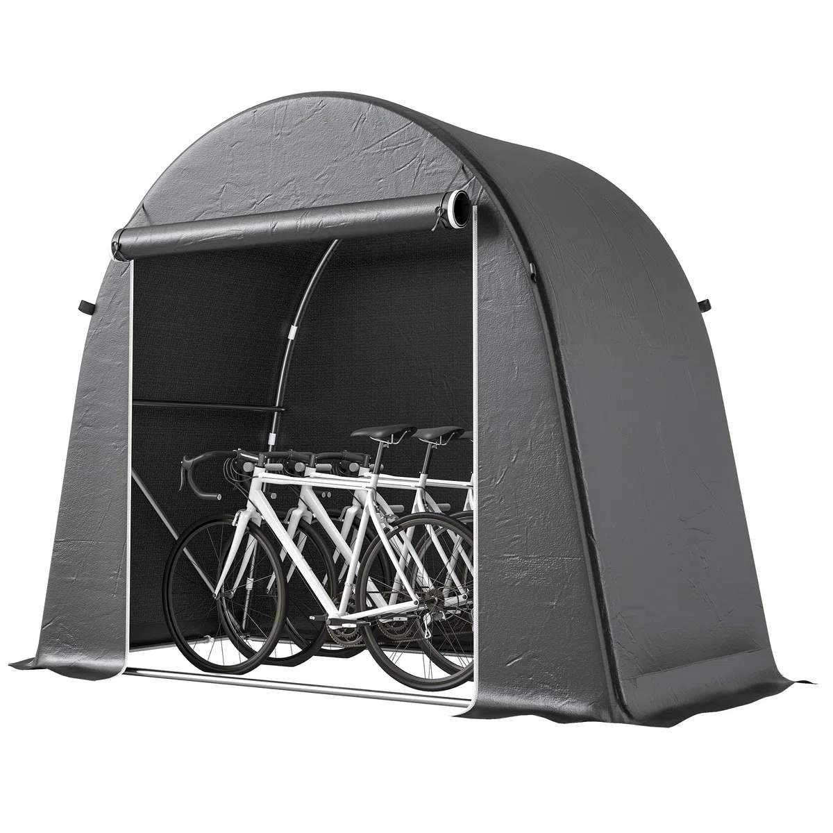 Outsunny Abri de Jardin Tente de Stockage étanche abri Moto Porte Enroulable Fermeture éclair, Garage pour vélo et Outils Rangement et Stockage pour vélo Moto Bois Outils, 245x120x200cm Gris foncé