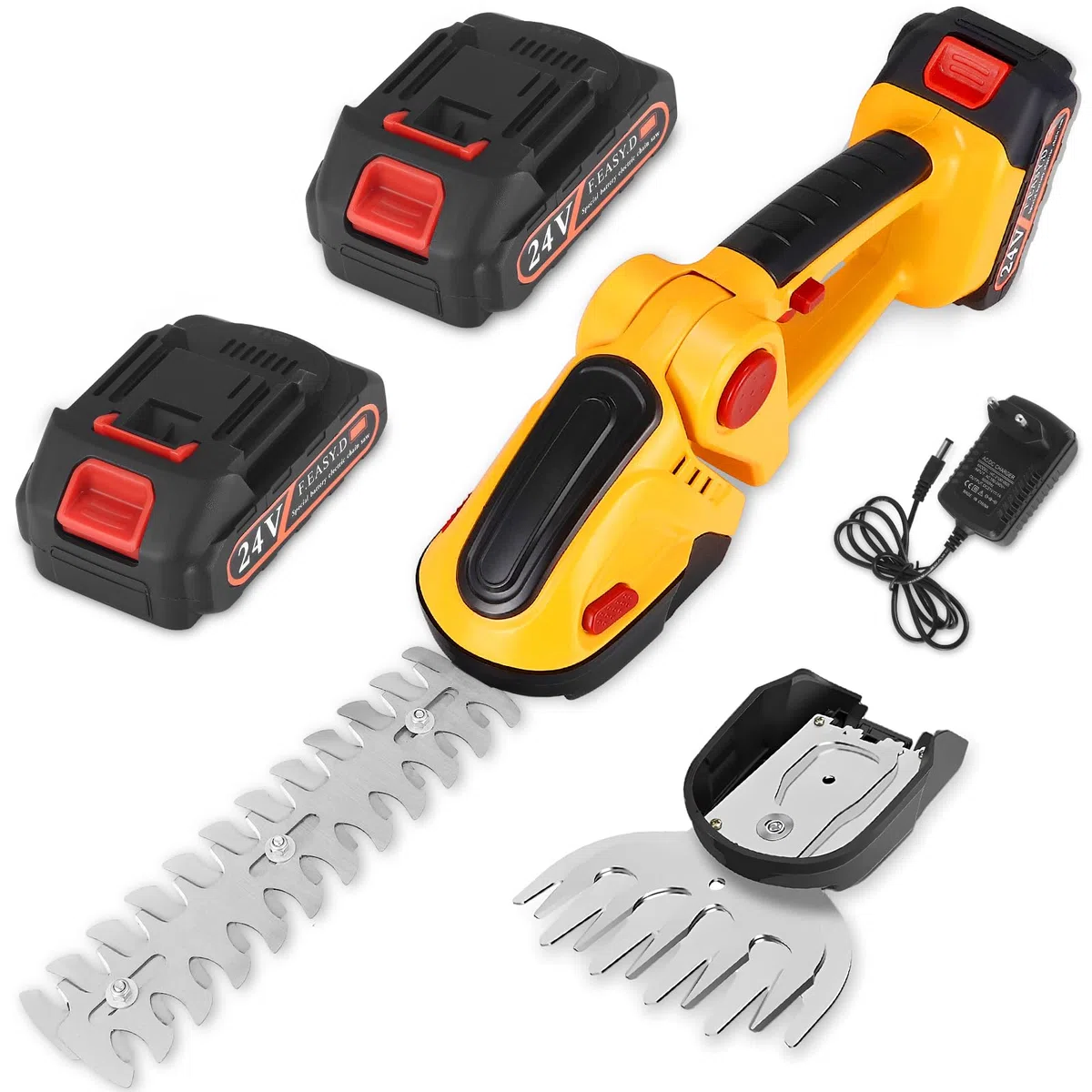 Cisaille à Gazon sans Fil, 2 en 1 Taille Haie Electrique avec 2 Lames, Longueur de Lame : 22 cm (Arbustes) / 13,2 cm (Herbe), Batterie 1500mAh et Type C, Sculpteur de Végétaux pour Couper Les Haies