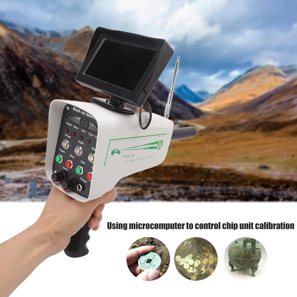 Détecteur de métaux professionnel avec écran LED 3D, scanner portatif pour la chasse au trésor souterraine or, argent, cuivre et identification de l'emplacement