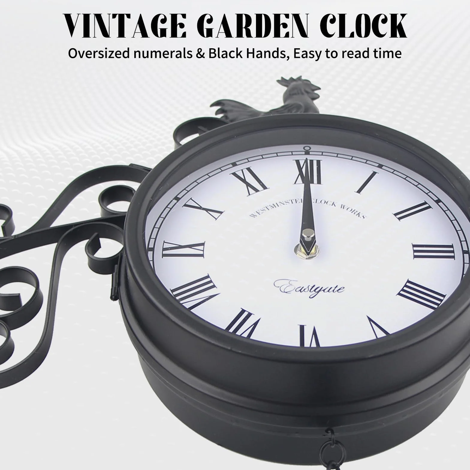 Horloge de jardin - Horloge de gare - Montre Résistante aux intempéries - Design double face - Étanche - 20 cm - Rétro - Avec support mural - Pour jardin, couloir, véranda, gare - Noir