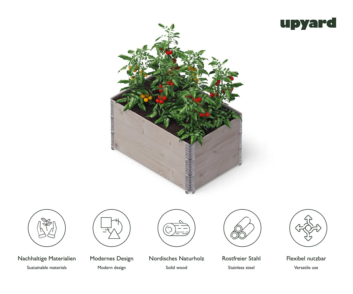 Upyard GardenBox Lot de 3 jardinières surélevées Modernes en Cadre de palettes - Plate-Bande surélevée modulaire en Bois Naturel pour Jardin et terrasse - Certifié PEFC - 120 x 80 x 58,5 cm - Gris