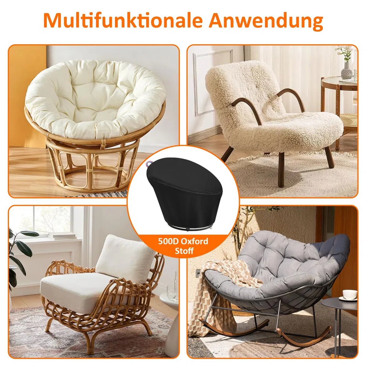 Lot de 2 housses de fauteuil papasan - Imperméables - Résistantes aux UV - 500D - Pour fauteuil de salon, fauteuil en osier, meubles de jardin - 119 x 89/46 cm