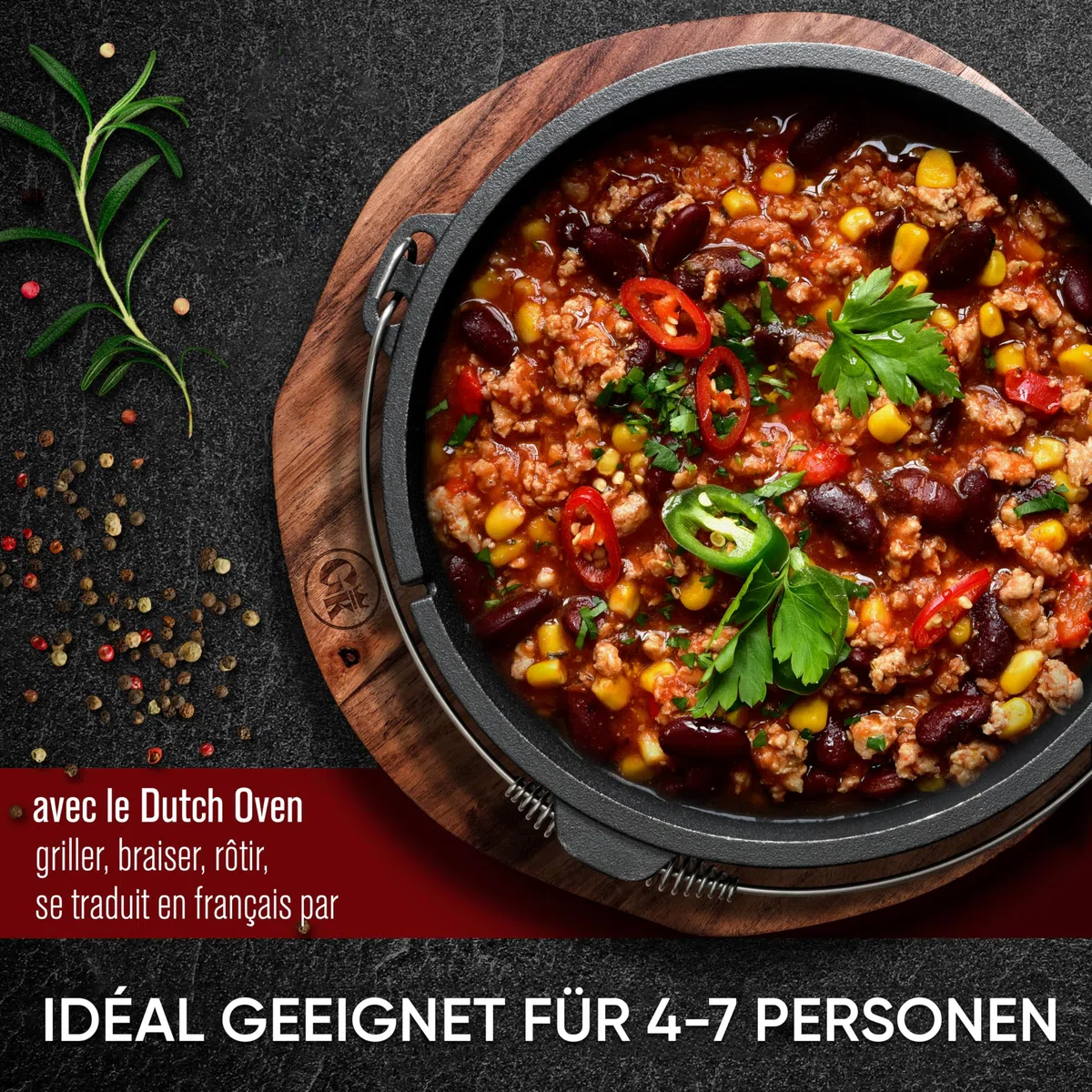 GUSSKÖNIG dutch oven Cocotte Fonte Barbecue - Cocotte Émaillée 9L sans Pieds - Chaudron en fonte - Double Fonction - Marmite fonte-Marmite feu de bois, Inclus : Brosse & Livre de Recettes