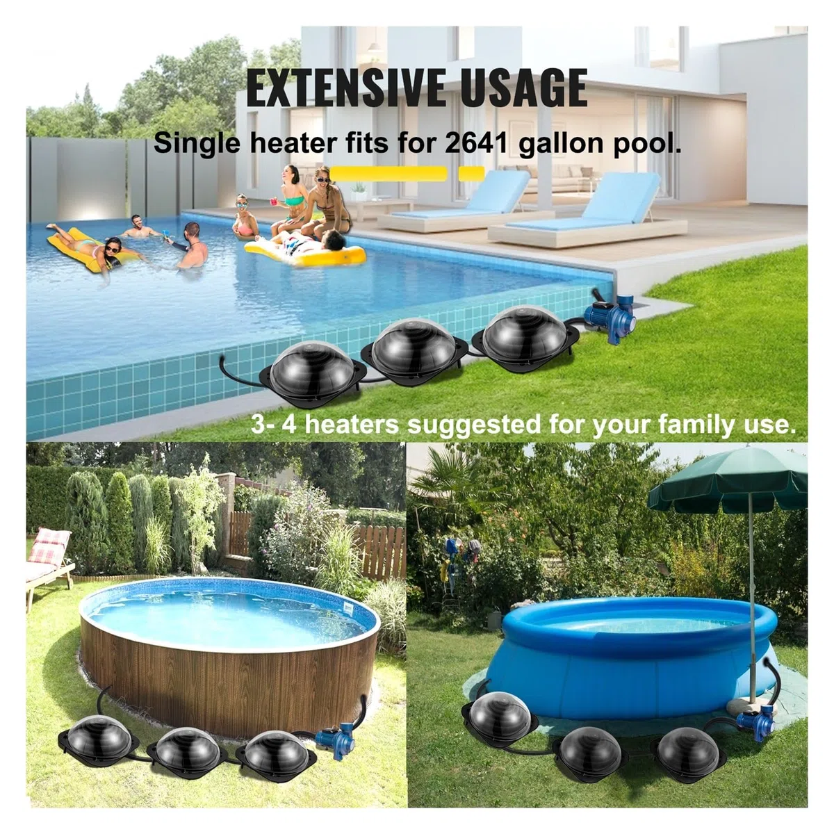 Chauffe-dôme solaire pratique dans le sol/hors sol chauffe-eau de piscine dôme chauffé par soleil noir for piscines extérieures