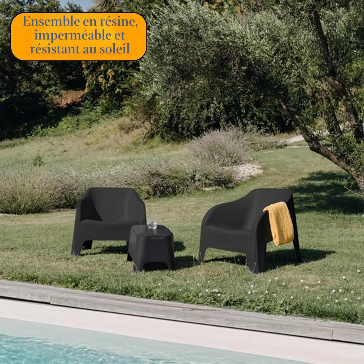 Decor Space Fauteuil Tokyo en polypropylène empilable pour terrasses et jardins (Noir)