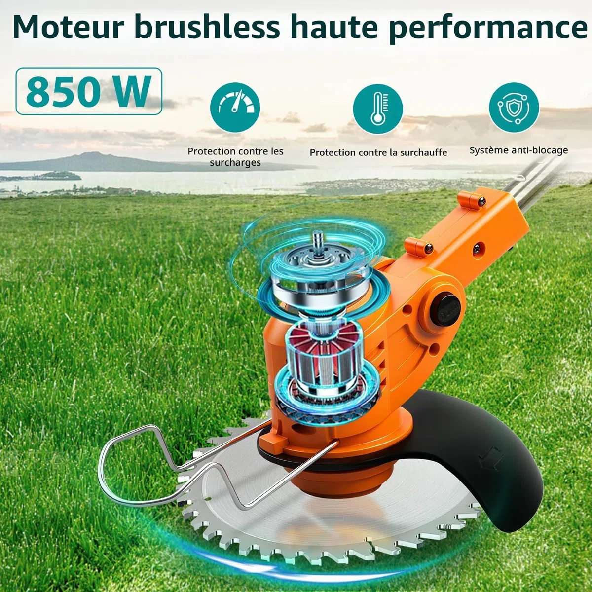 Debroussailleuse Electrique sans Fil 4 en 1 21V, Coupe Bordure sans Fil avec Batterie et 4 Types de Lames, Débroussailleuses Batterie pour la Coupe de Jardin, Pelouses