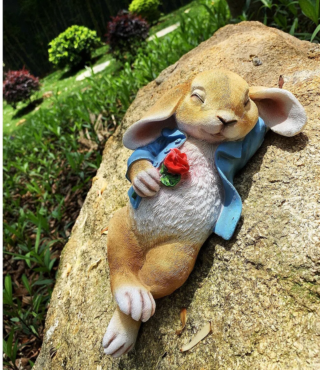 iRonrain Statues de Jardin en Forme de Lapin, Lapin de Pâques, décoration d'extérieur pour Thanksgiving, Statue de Noël pour Jardin, Cour, pelouse, Sculpture d'intérieur (Bleu)