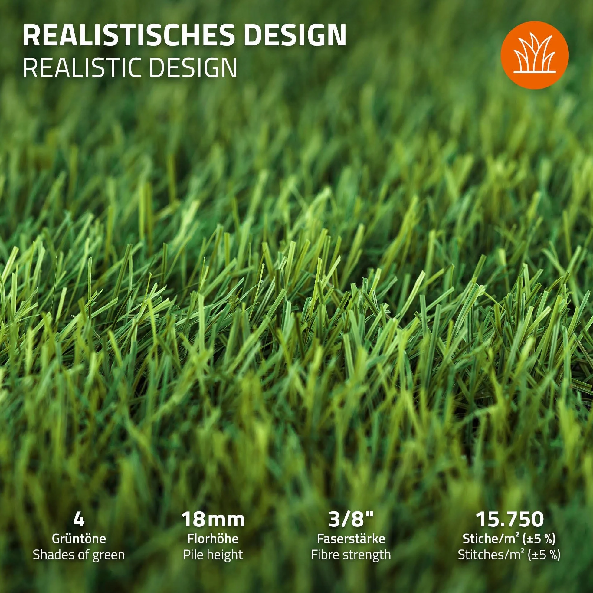 ECD Germany Gazon Synthétique 18mm en Rouleau 1,5m² (1,5x1m), Vert Multinuancé, Drainage Rapide et Facile à Découper, Résistant Intempéries, Tapis Artificiel Pelouse Herbe Fausse Revêtement de Sol