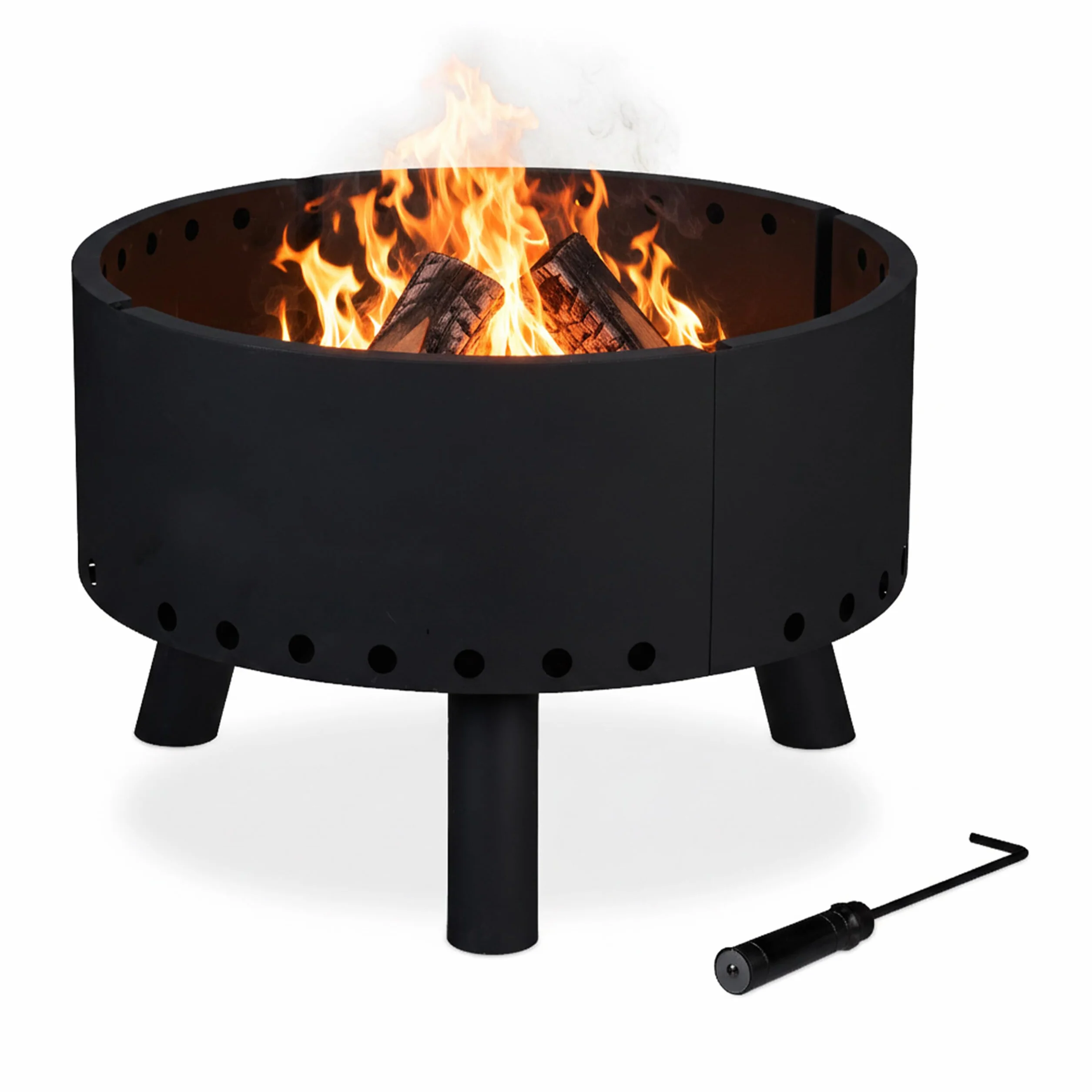 Relaxdays Brasero de Jardin, Bouclier Thermique, tisonnier, Protection des Flammes, bac à feu, HxD 40,5 x 58,5 cm, Noir