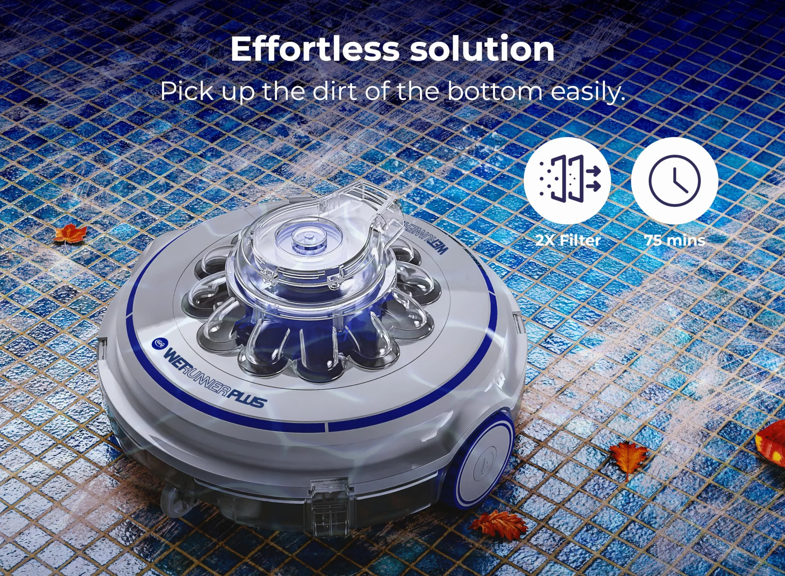 GRE RB75. Robot Nettoyeur de Fond sans Câble. Sol Plat. Piscines jusqu'à 75m²
