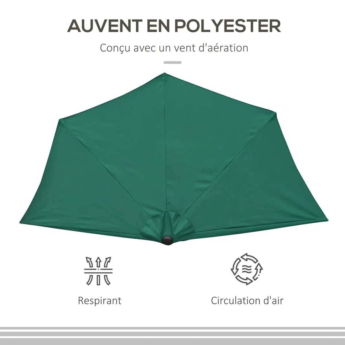Outsunny Demi-Parasol Ø 2,7 m parasol de balcon 5 entretoises métal polyester