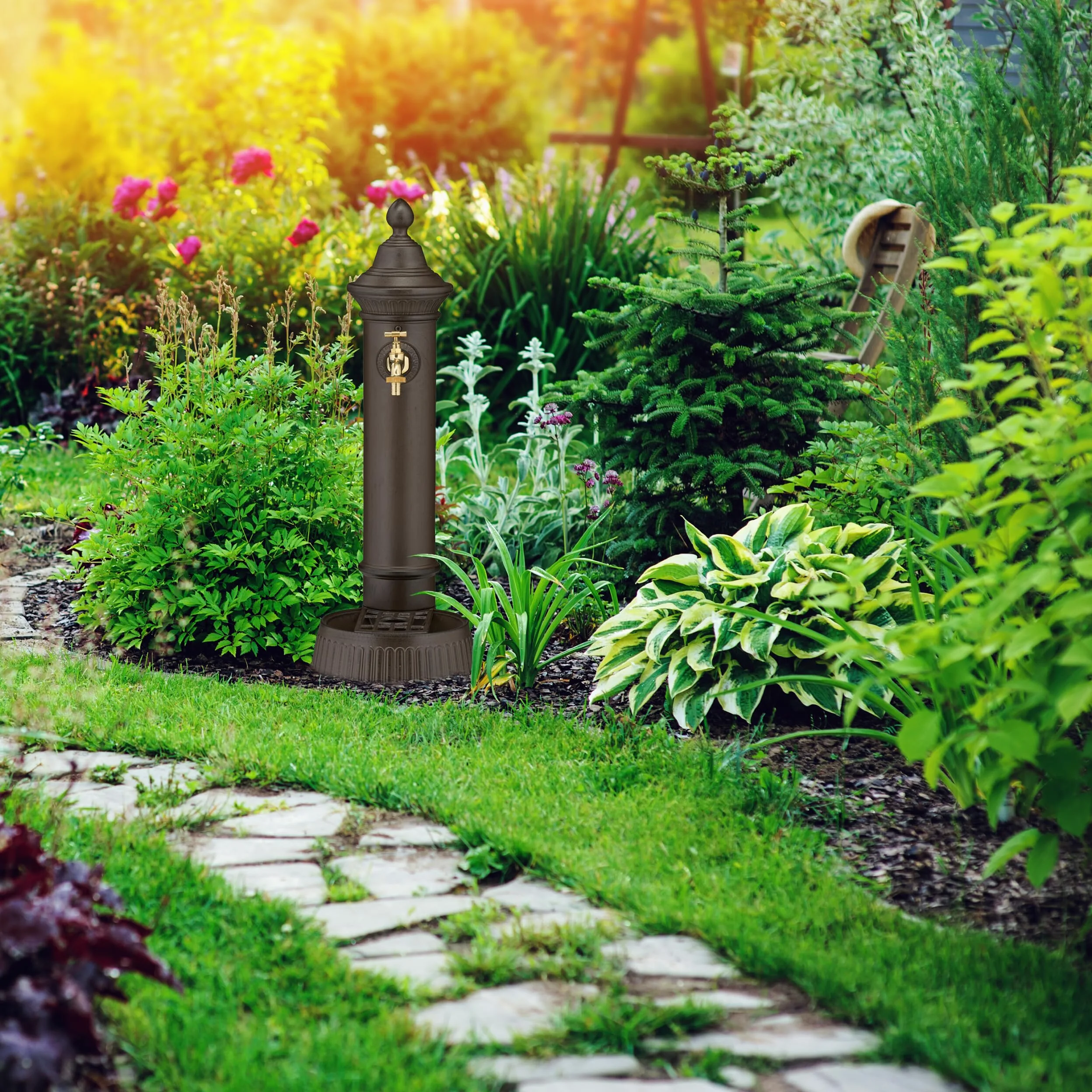 Relaxdays Fontaine extérieure de Jardin, Design Antique, avec Robinet et bac, H x L x P : env. 72 x 26 x 31 cm, Marron