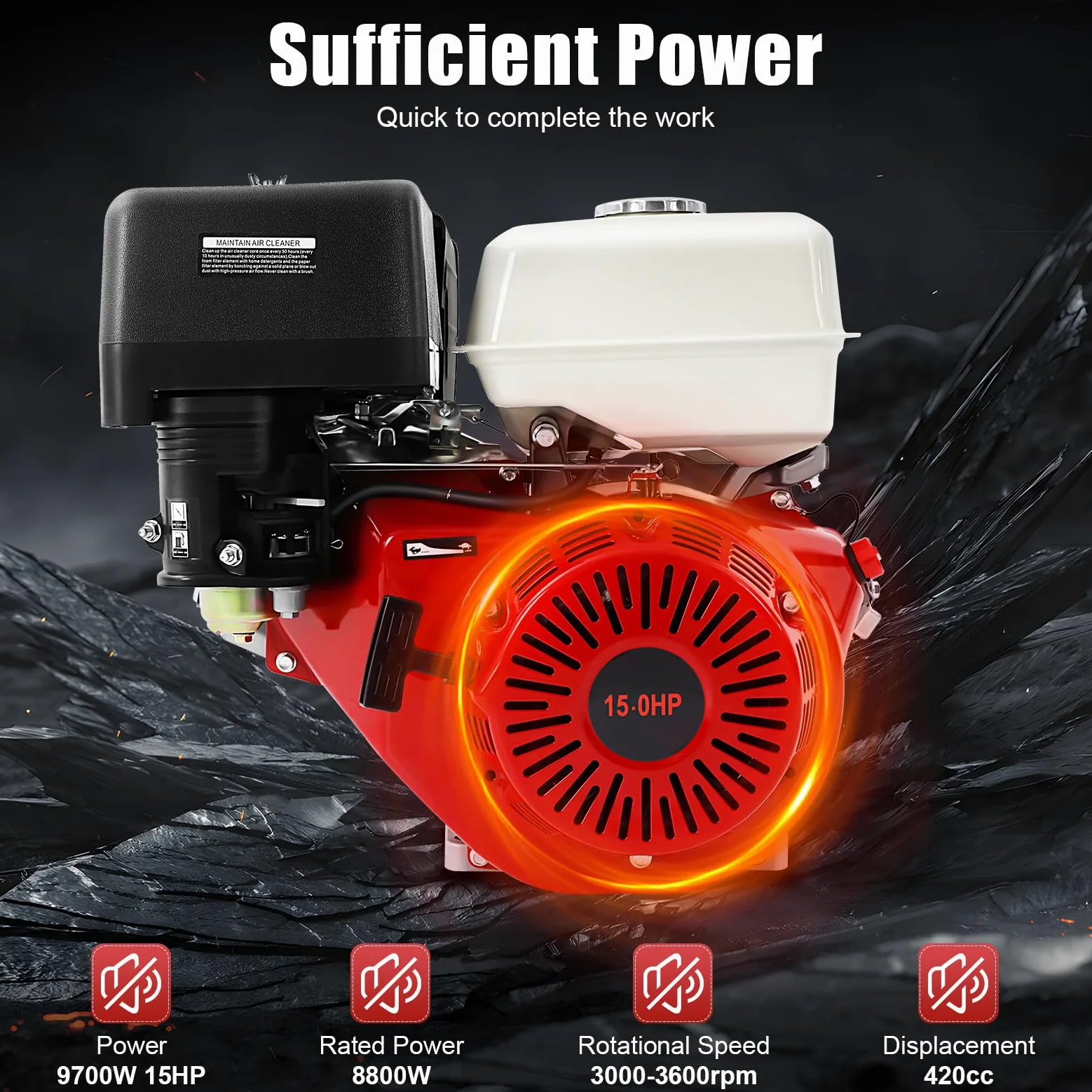 Moteur à 4 temps, moteur à kart, 15 CV, moteur à essence, pour charges lourdes, avec fonction de protection contre les manques d'huile, refroidissement par air, alarme d'huile pour machines à pompe