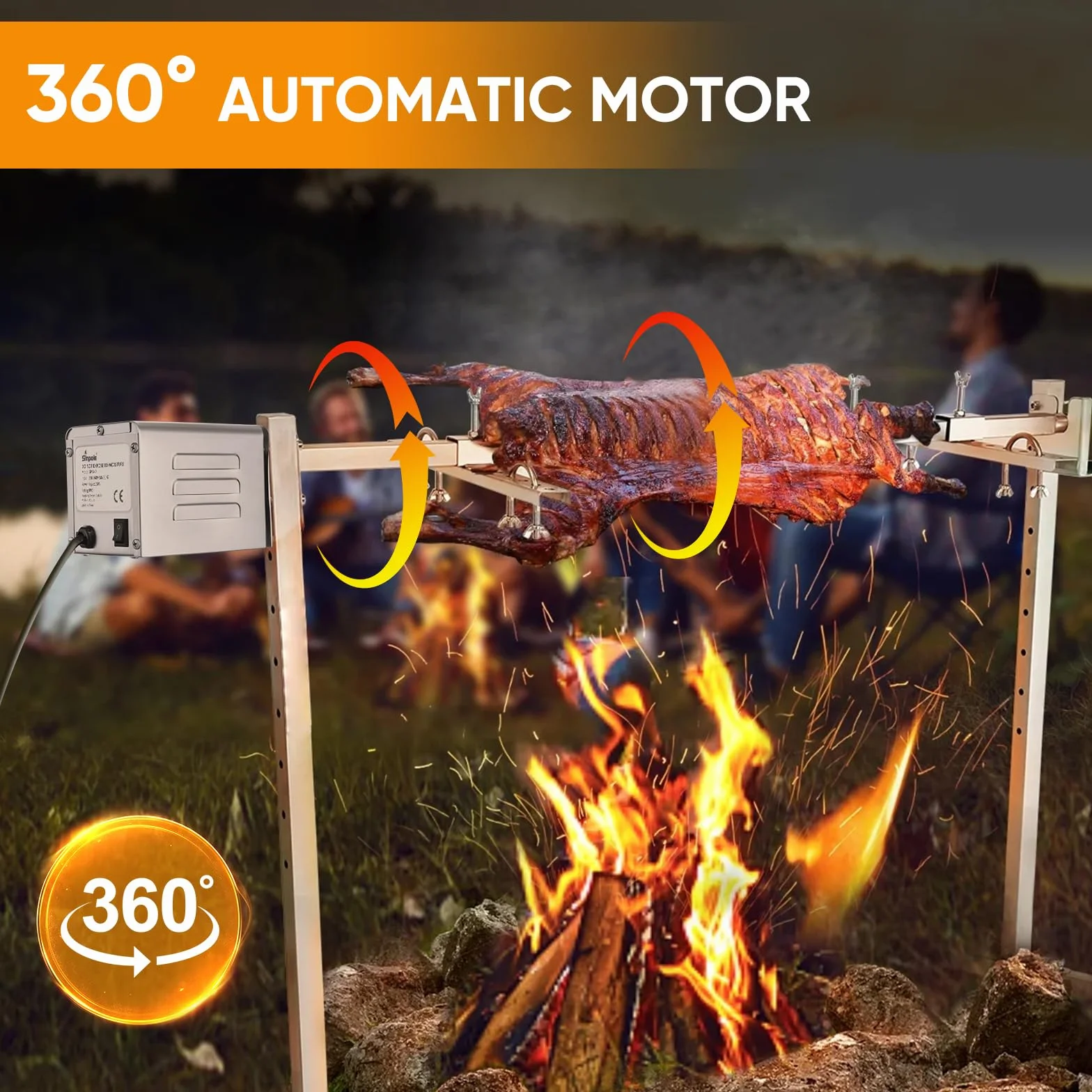 SP-S40 15W 60KG/132LBS Moteur électrique pour Barbecue en Acier Inoxydable, 2.7 RPM Moteur Professionnel pour Barbecue, Poulet, Porc, Chèvre grillée à l'extérieur