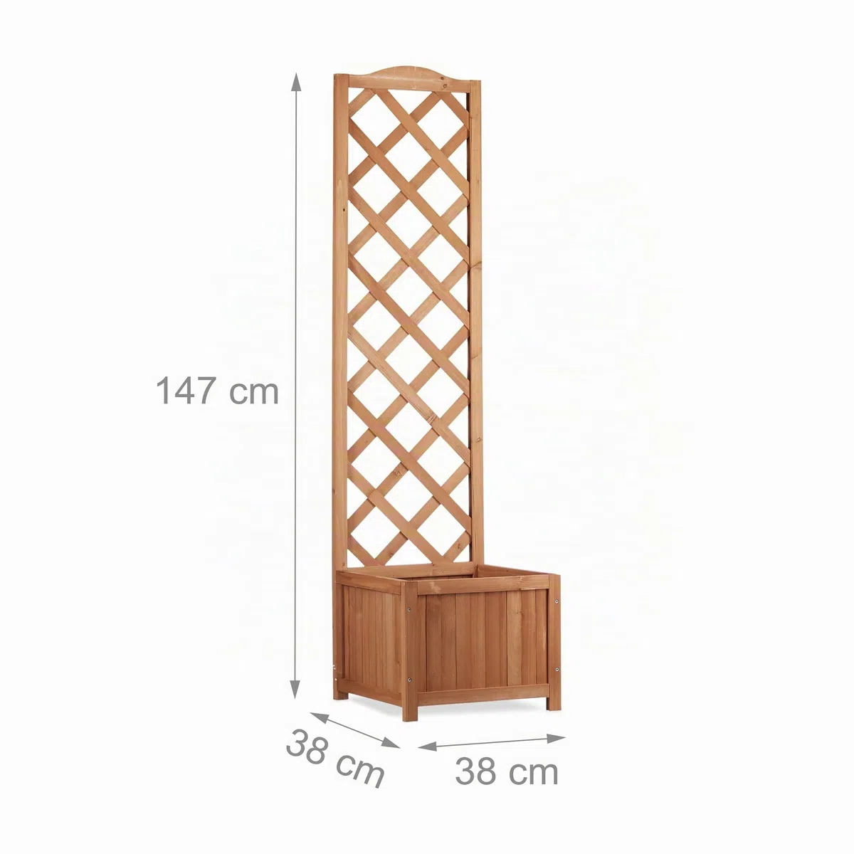 Relaxdays Jardinière avec treillis bac à fleurs treillage bois jardin pot plantes résistant 25 litres 150 cm, nature