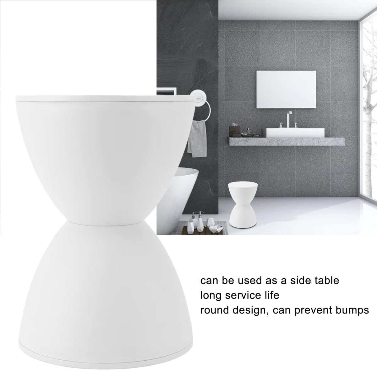 Tabouret En Forme De Sablier - Tabouret Rond En Plastique Blanc Pour Jardin, Piscine Et Salle De Bain Table D'appoint élégante Pour la Maison, Idéale Pour les Espaces Intérieurs Et Extérieurs.(Blanc)
