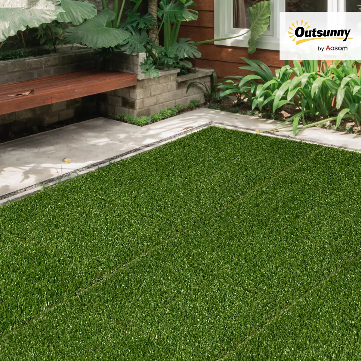 Outsunny Gazon synthétique Artificiel Set de 10 Dalles Carreaux 30 x 30 cm épaisseur Confort 3,5 cm à emboîter Vert