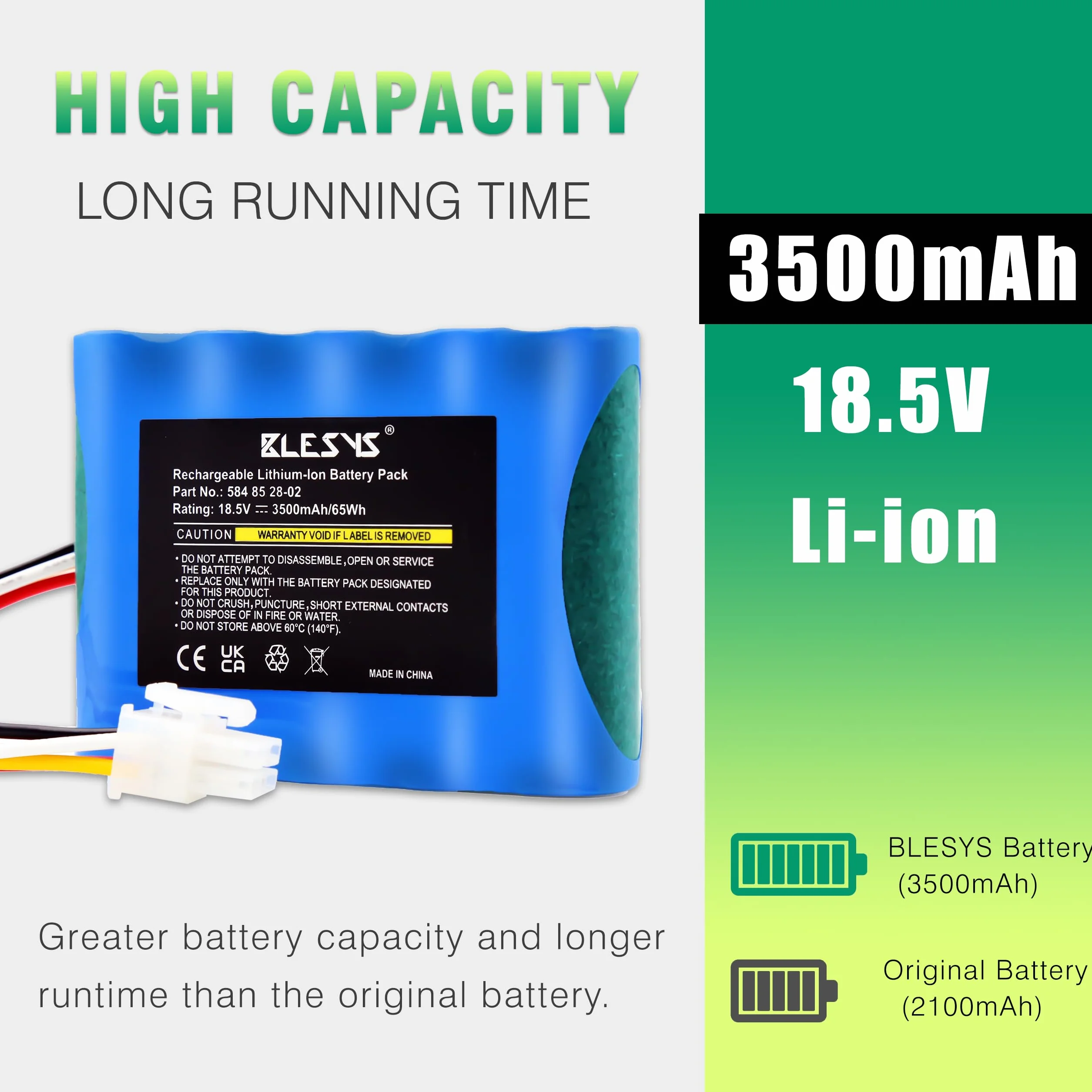 BLESYS 3500mAh Batterie pour Husqvarna Automower 310 315 315X Batterie Robot Tondeuse à Gazon Modèle 584 85 28-02 Compatible avec Gardena Sileno City 250 500 R100Li R130Li R160Li [18,5 V 65 Wh]