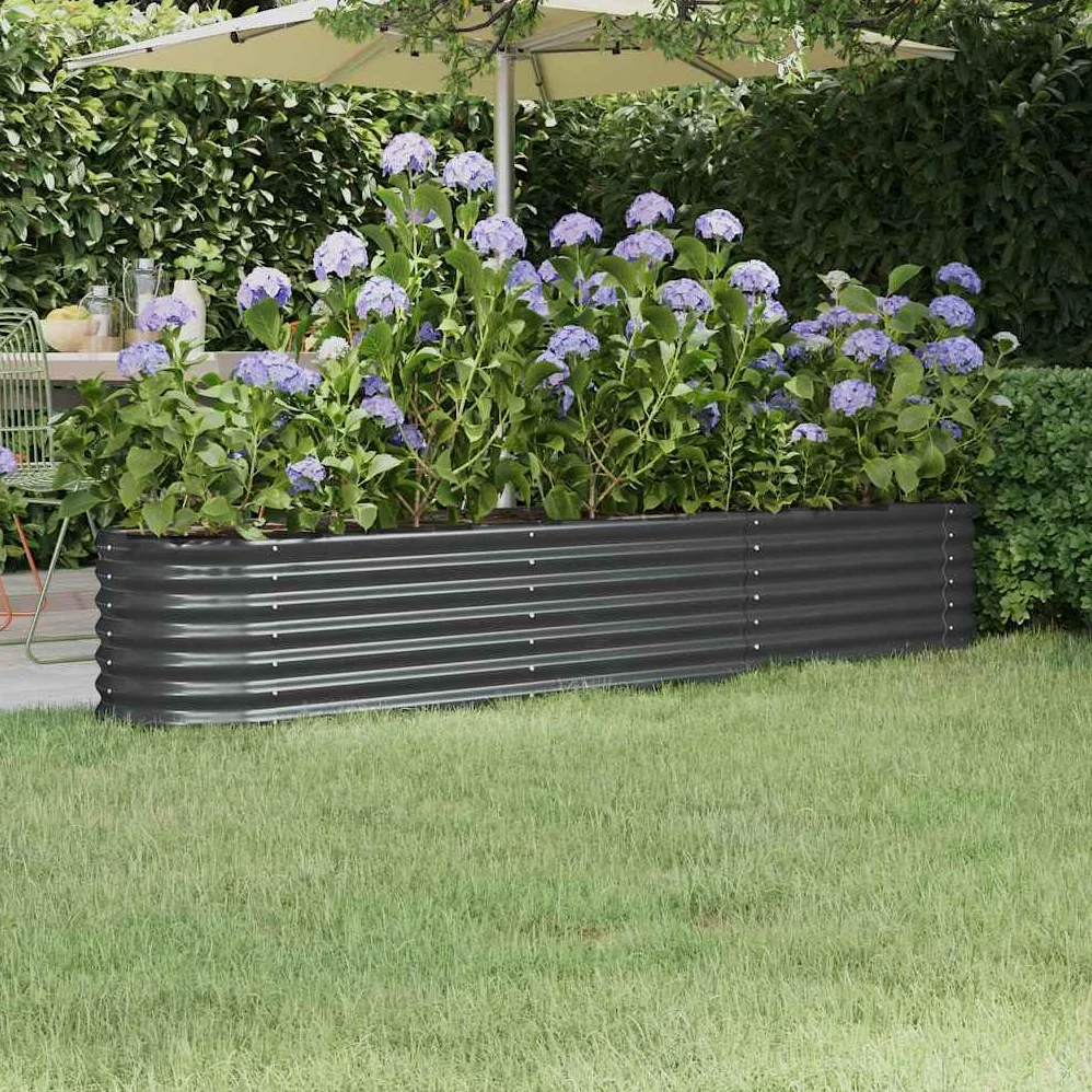 vidaXL Lit Surélevé de Jardin Pot à Fleurs Boîte à Plantes Lit Surélevé Patio Terrasse Extérieur Acier Galvanisé 224x40x36 cm Anthracite