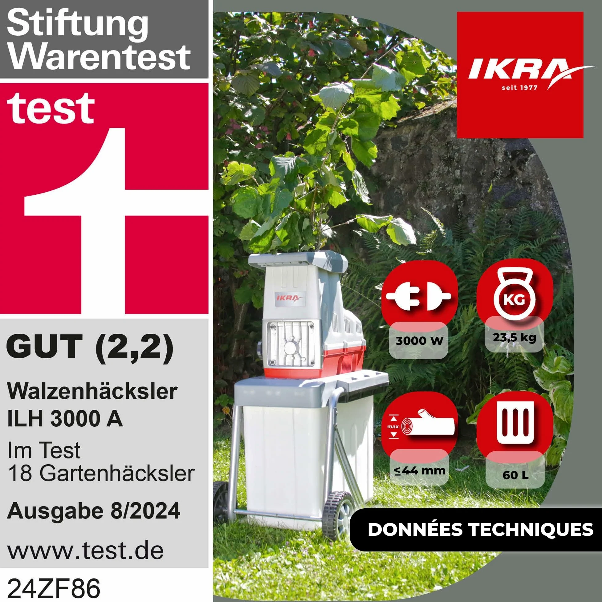 Ikra Broyeur silencieux électrique ILH 3000A, diamètre de la branche 44mm, moteur puissant de 3000W Automatique | Silencieux & robuste, puissance de 3000 watts, alimentation automatique des branches, marche arrière automatique