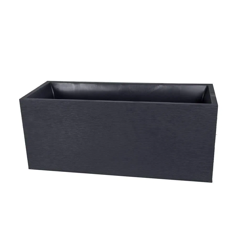 EDA - Jardinière Graphit 98 L - Décor Effet Vagues - Double Paroi - Zone de Rétention d'Eau - 99 x 39 x 43 cm - Gris anthracite