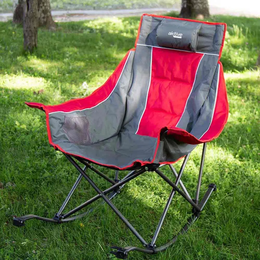 AKTIVE - Chaise à Bascule de Camping Pliable, en Acier et Polyester rembourré, avec Coussin et Poches latérales, Sac de Transport, Chaise à Bascule, chaises Pliantes, pour Jardin ou Plage (63046)