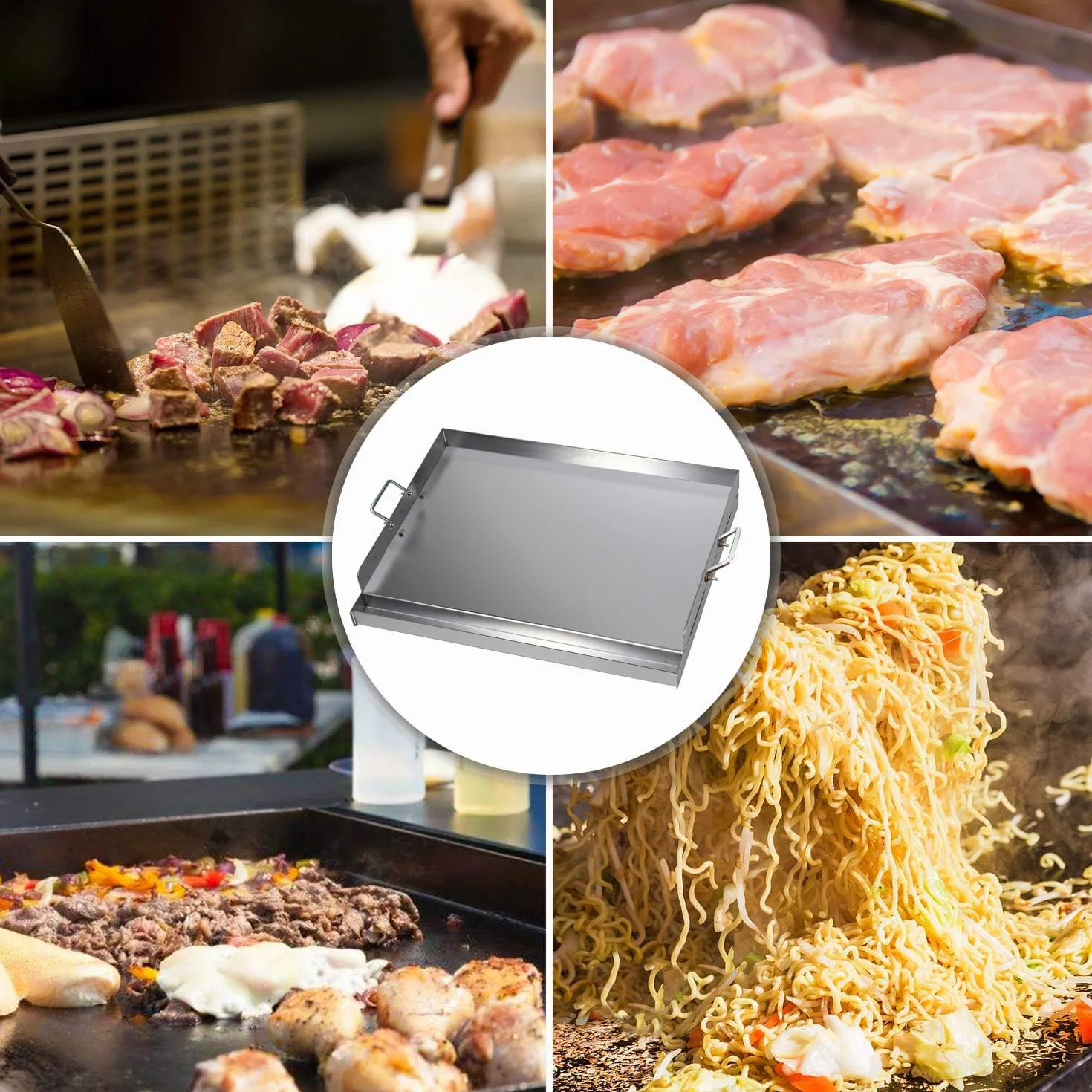 Plaque de cuisson en acier inoxydable - 54 x 41 x 8 cm - Plancha universelle pour barbecue à gaz Weber et barbecue au charbon de bois - Plaque de cuisson avec spatule et grattoir