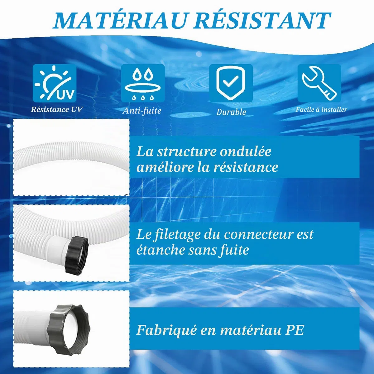 Lot de 2 tuyaux de rechange pour pompe de piscine Intex, 38 mm/150 cm, avec 2 adaptateurs de tuyau de type B