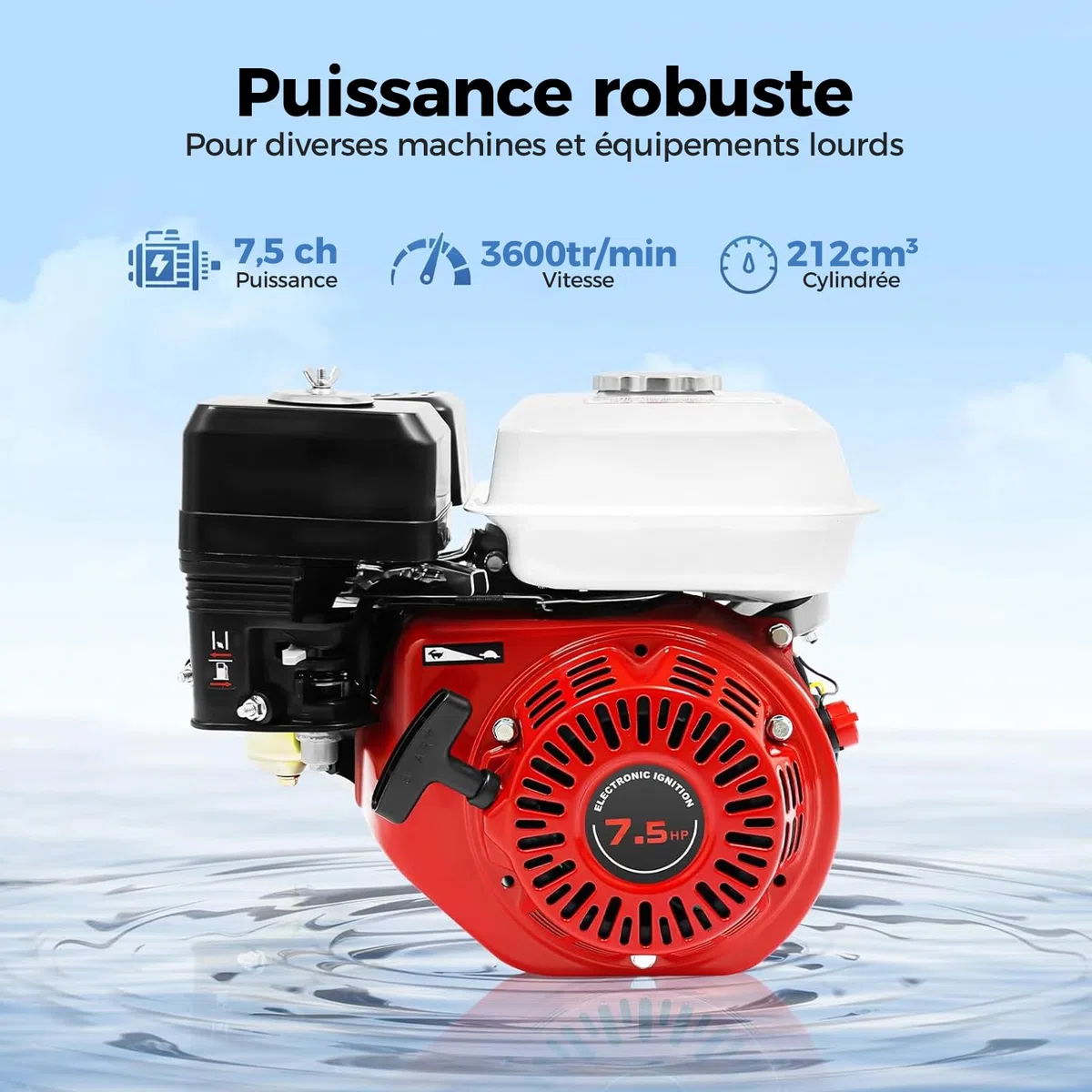 Moteur à essence de 7,5 ch, 212 cm³, moteur 4 temps de 20 mm d'arbre, démarreur manuel, kit de karting, moteur de kart avec fonction de protection contre la pénurie d'huile pour machines à pompe