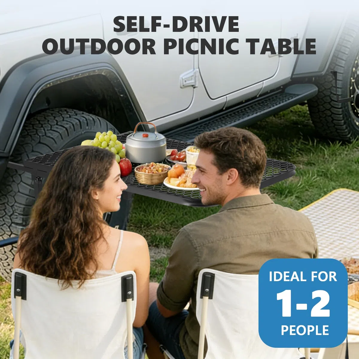 MXBAOHENG Table De Pique-Nique Portable De Pneu De Voiture 68*50 CM Table à pneus à hauteur réglable 60-90 CM Table de camping à monter sur véhicule pour voyage, atterrissage et activités de plein air