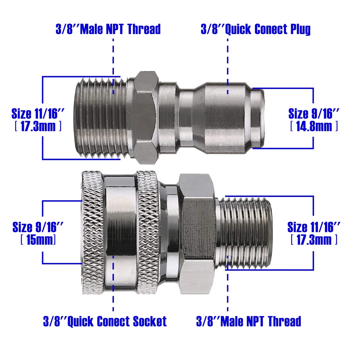 Tool Daily Robinet à Boisseau Sphérique Haute Pression, Raccord Rapide 3/8" | Vanne à Boisseau Sphérique pour Tuyau de Nettoyeur Haute Pression, Acier Inoxydable, 310 bar (4500 PSI)