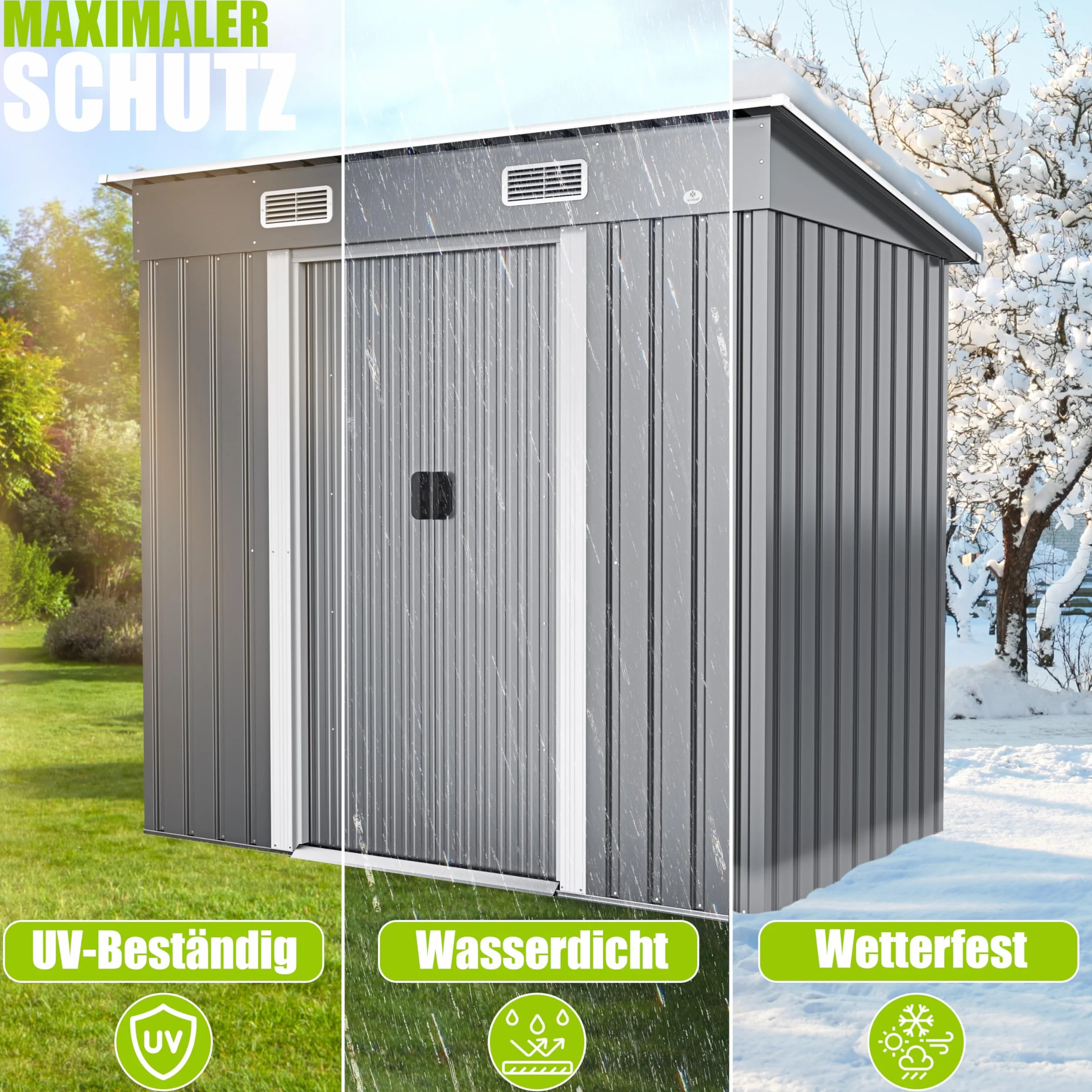 KESSER - Abri de jardin L en métal 4 m³ avec fondation | 194 x 112 x 181 cm | 2 portes coulissantes et fondations | Toit en pente | Avec gants de