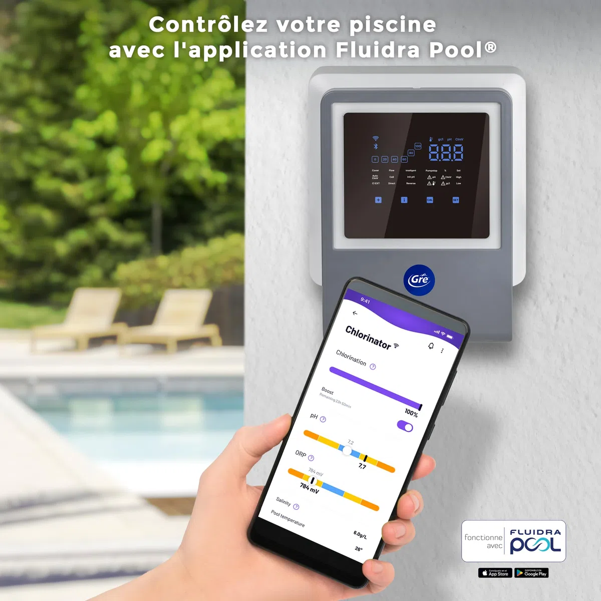 Gre SWGA60 - Angeschlossene Salzelektrolyse, All-in-One mit PH-Controller, für Pools BIS zu 60 m3