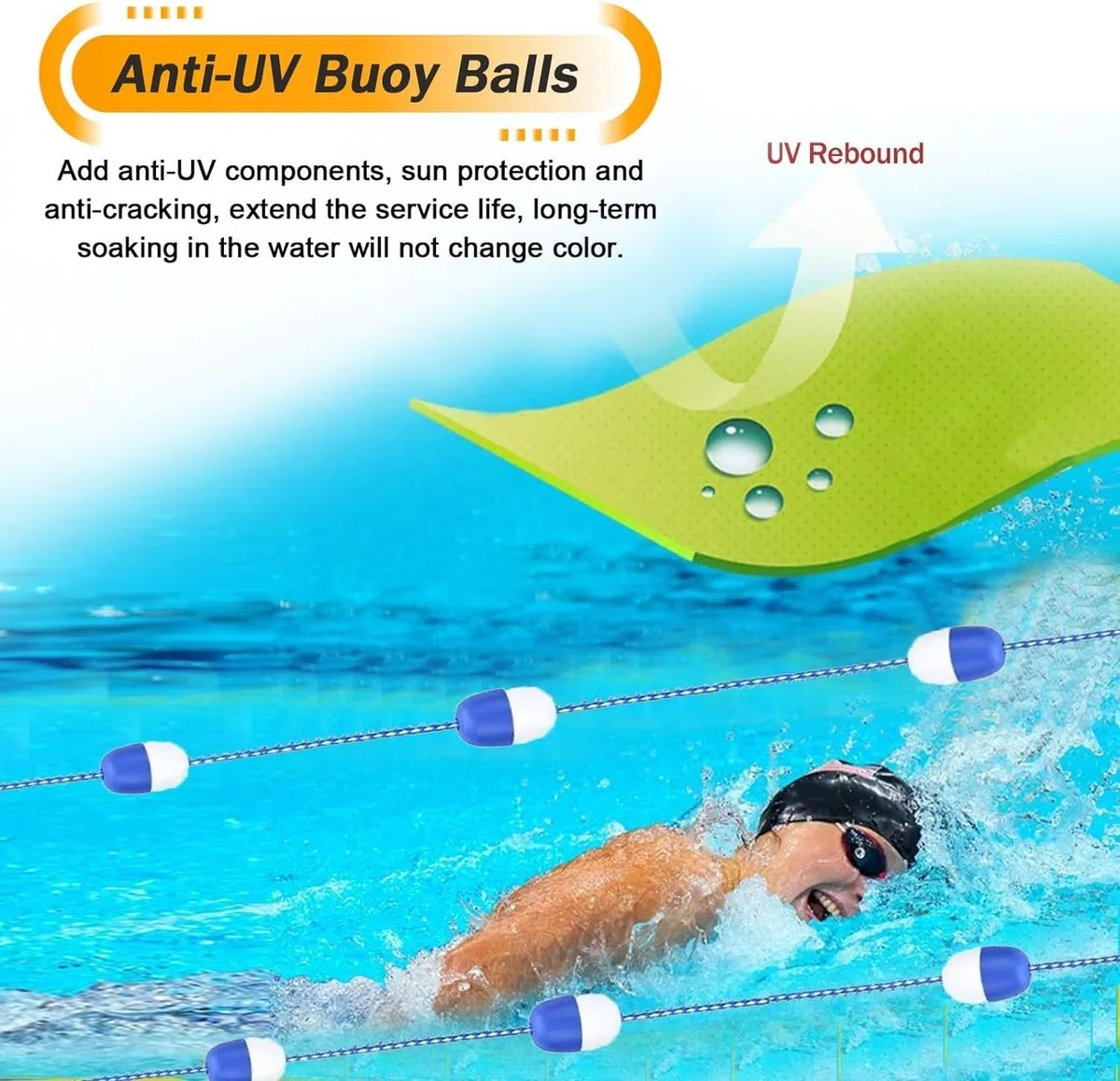 Cette barrière Flottante de sécurité pour Piscine, avec bouées et Ligne de Couloir de nage, Assure Une séparation Efficace et sécurisée. Idéale pour Les piscines, l'entraînement à la natatio