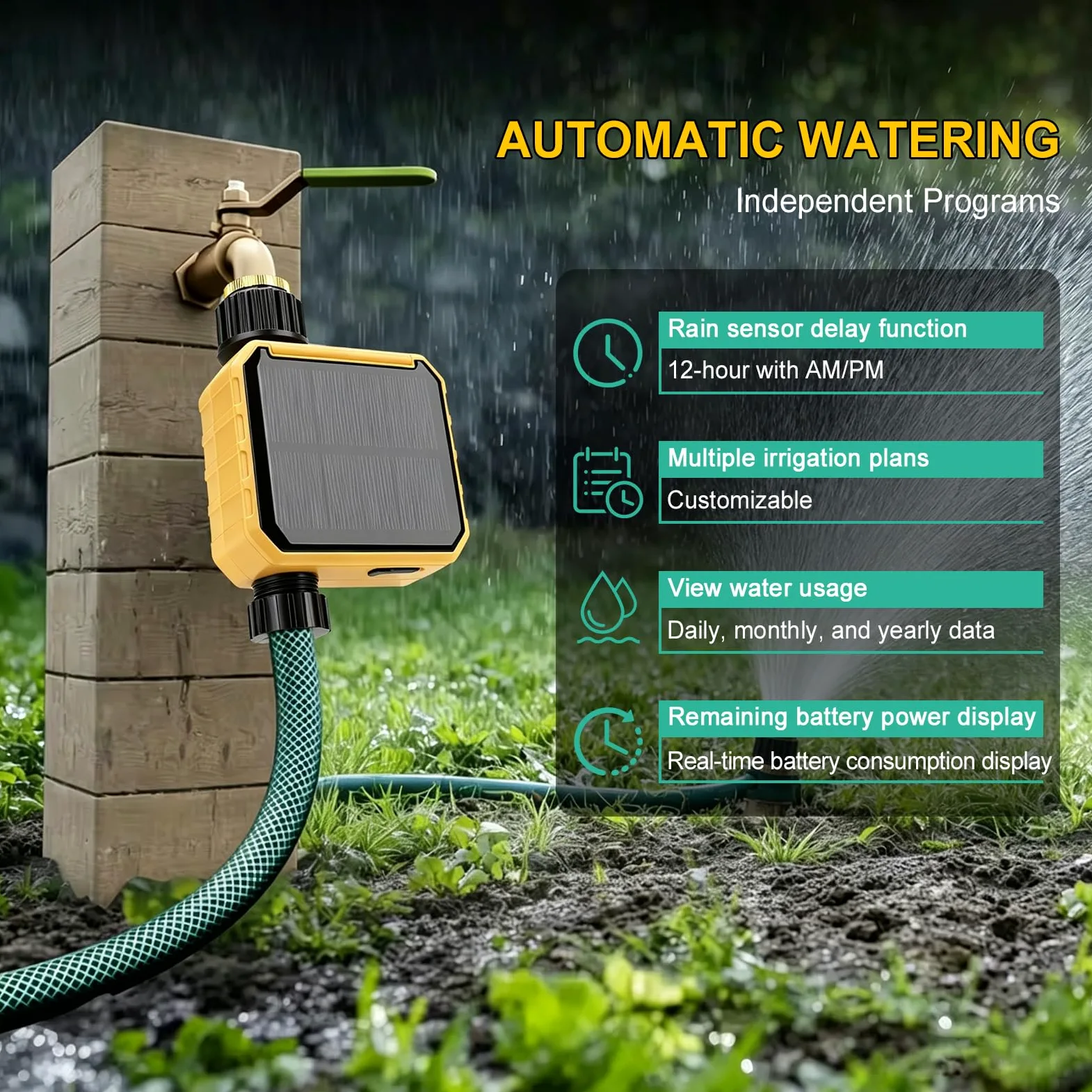 Nikou Ordinateur d'irrigation WiFi, Programmateur Arrosage Automatique Solaire Minuteur d'arrosage Intelligent avec Retard de Pluie, Compatible avec APP et Alexa, pour Jardin, Pelouse (1 Sorties)