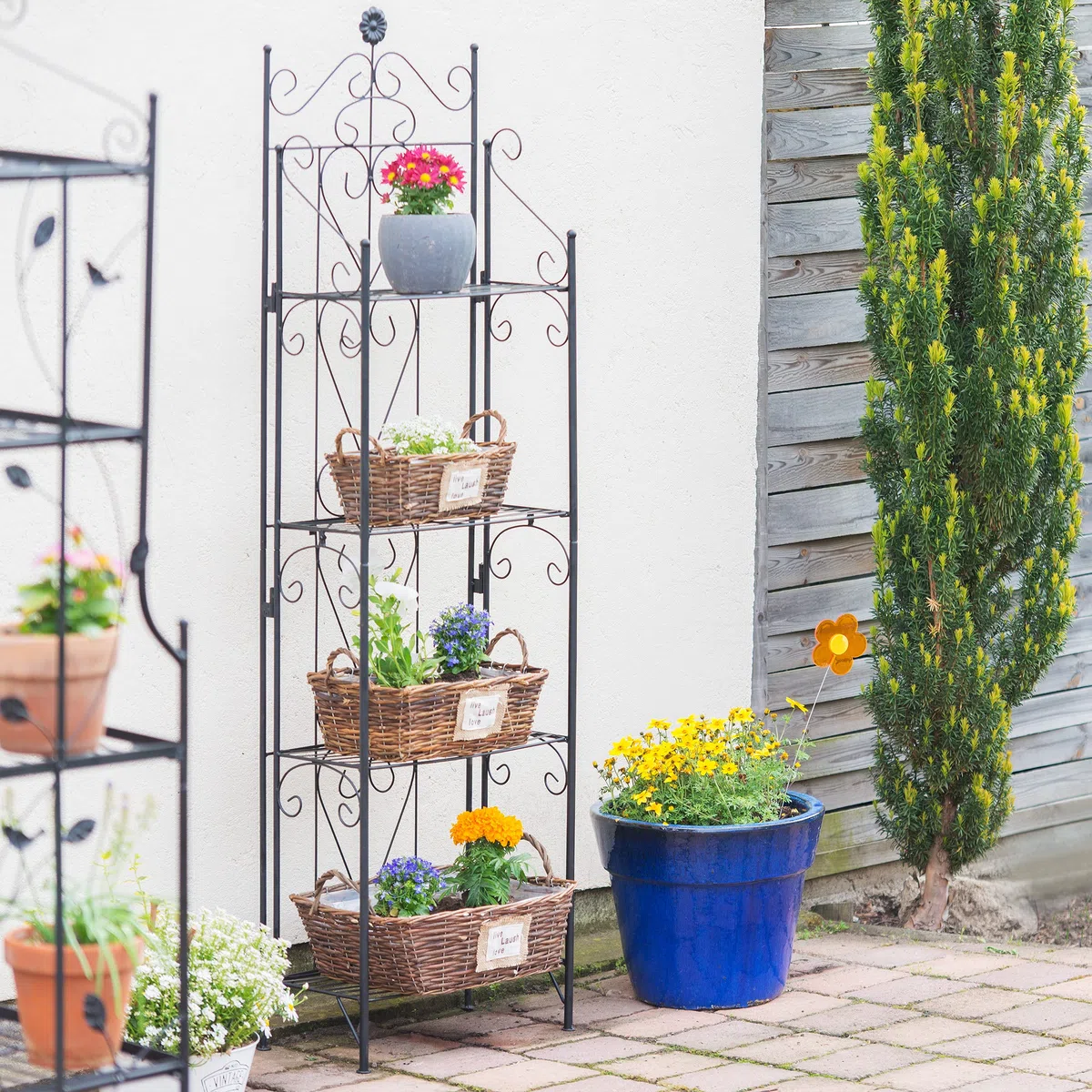 Relaxdays Etagère à fleurs en métal 4 niveaux meuble plantes pliable présentoir HxlxP 157 x 44 x 24 cm, noir