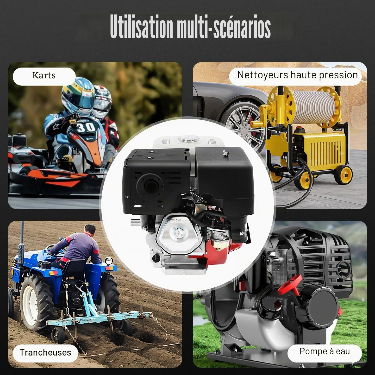 Moteurs à 4 temps pour kart, moteur à essence de 15 CV, moteur fixe, moteur industriel, moteur à quatre temps refroidi à l'air, moteur additionnel, moteur kart de 420cc, moteur go-kart, moteur Otto