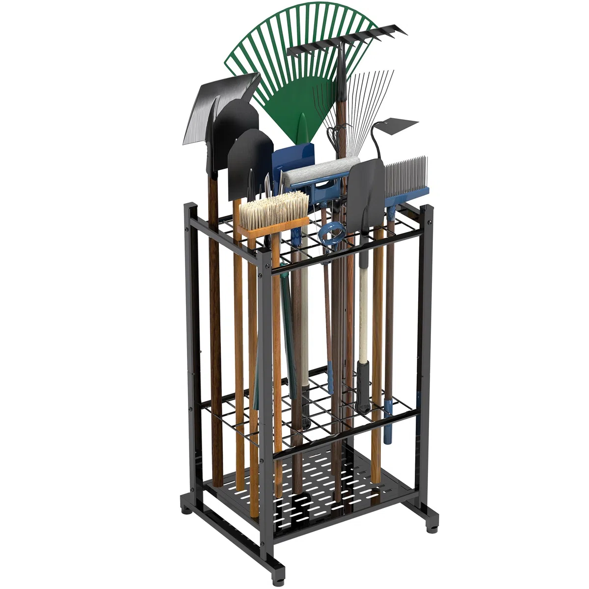 Organiseur outil de jardin et tour robuste pour l'organisation et le rangement du garage, jusqu'à 35 outils à long manche, râteaux/balais