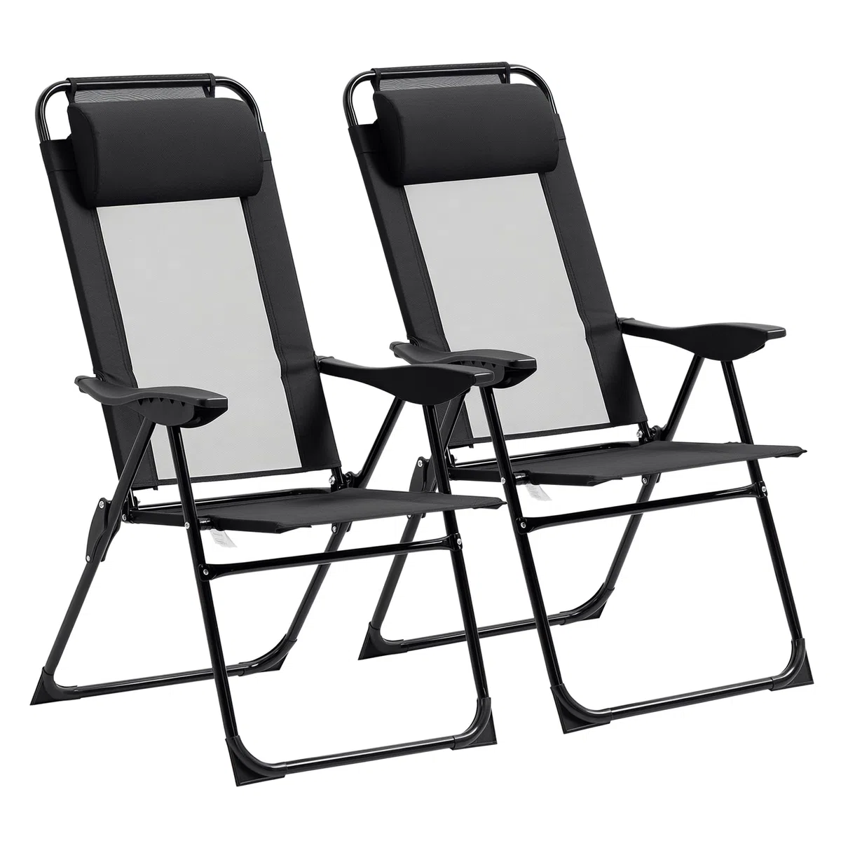 Outsunny Lot de 2 chaises de Jardin Set Basic de 2 chaises Pliantes Chaise de Camping Chaise de Balcon accoudoir Dossier réglable en 5 Positions Oreiller Amovible fourni Tissu Oxford textilène Noir
