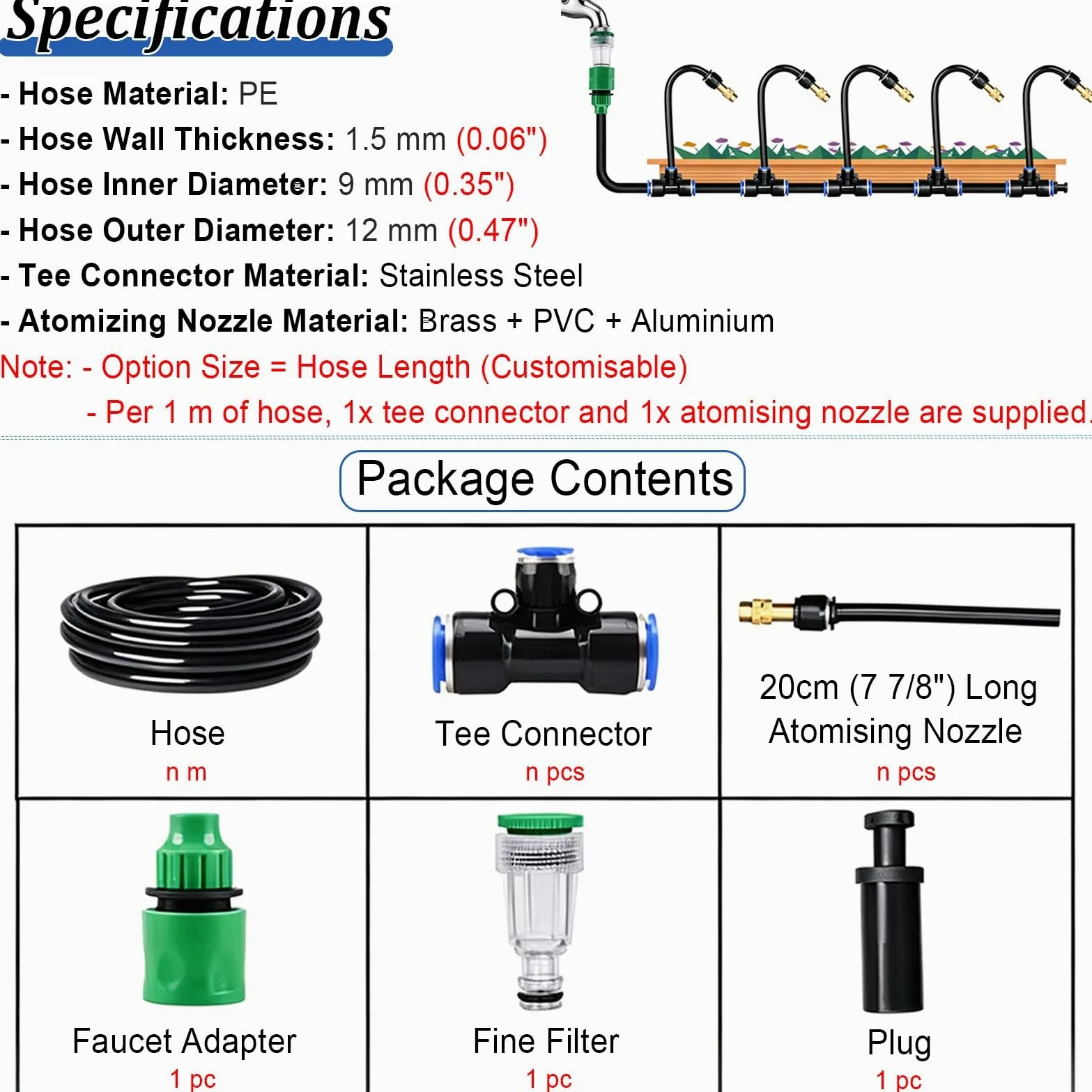 Système D'irrigation Jardin Kit de Pulvérisation Rafraîchissante | Kits de Dissipation Thermique Automatiques, Systèmes D'arrosage par Aspersion(180m/590.4ft)